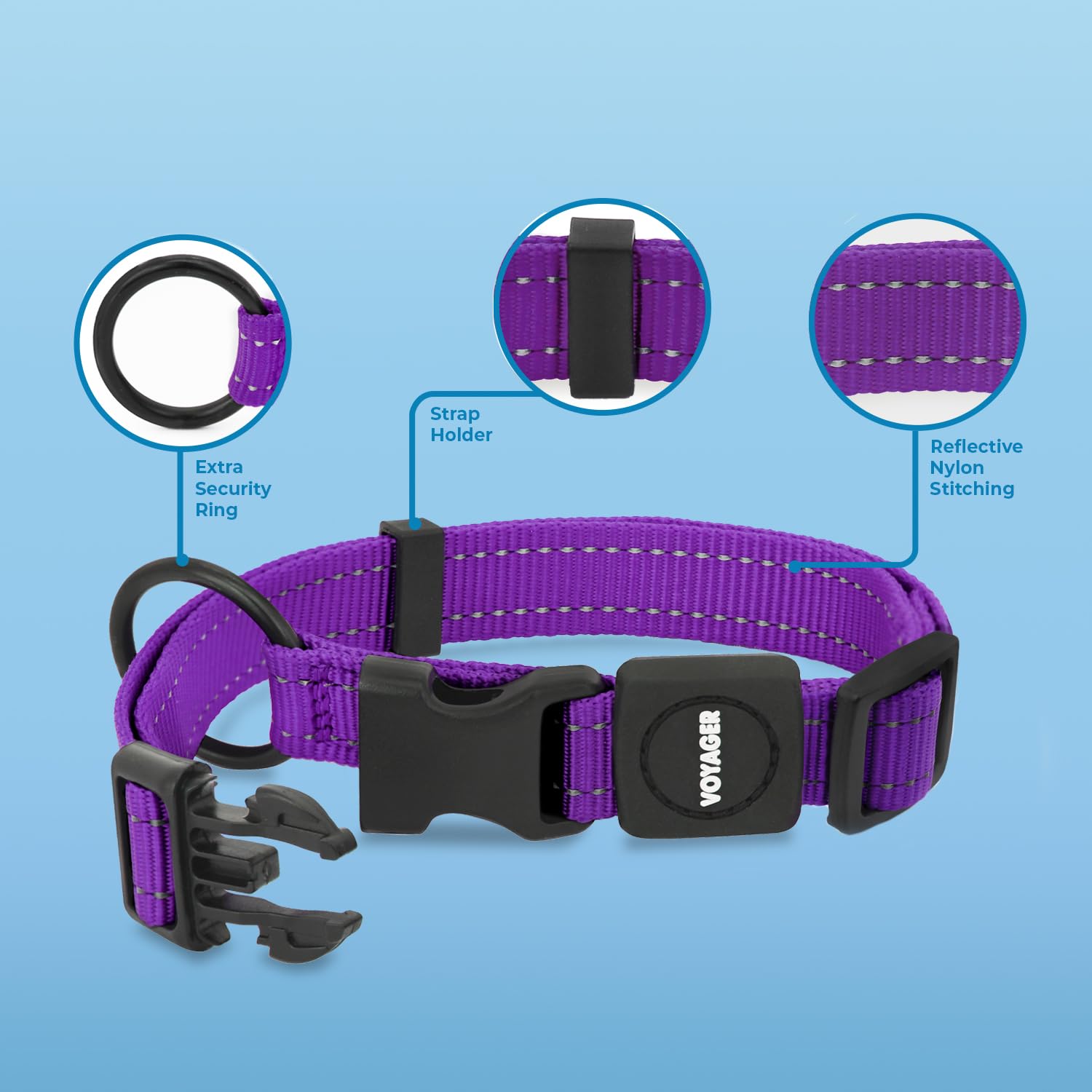 Voyager Adjustable Nylon Dog Collar & Dog Leash Bundle, Soft Padded Handle & Neck with Reflective Stiching for Puppies Small - Image 3