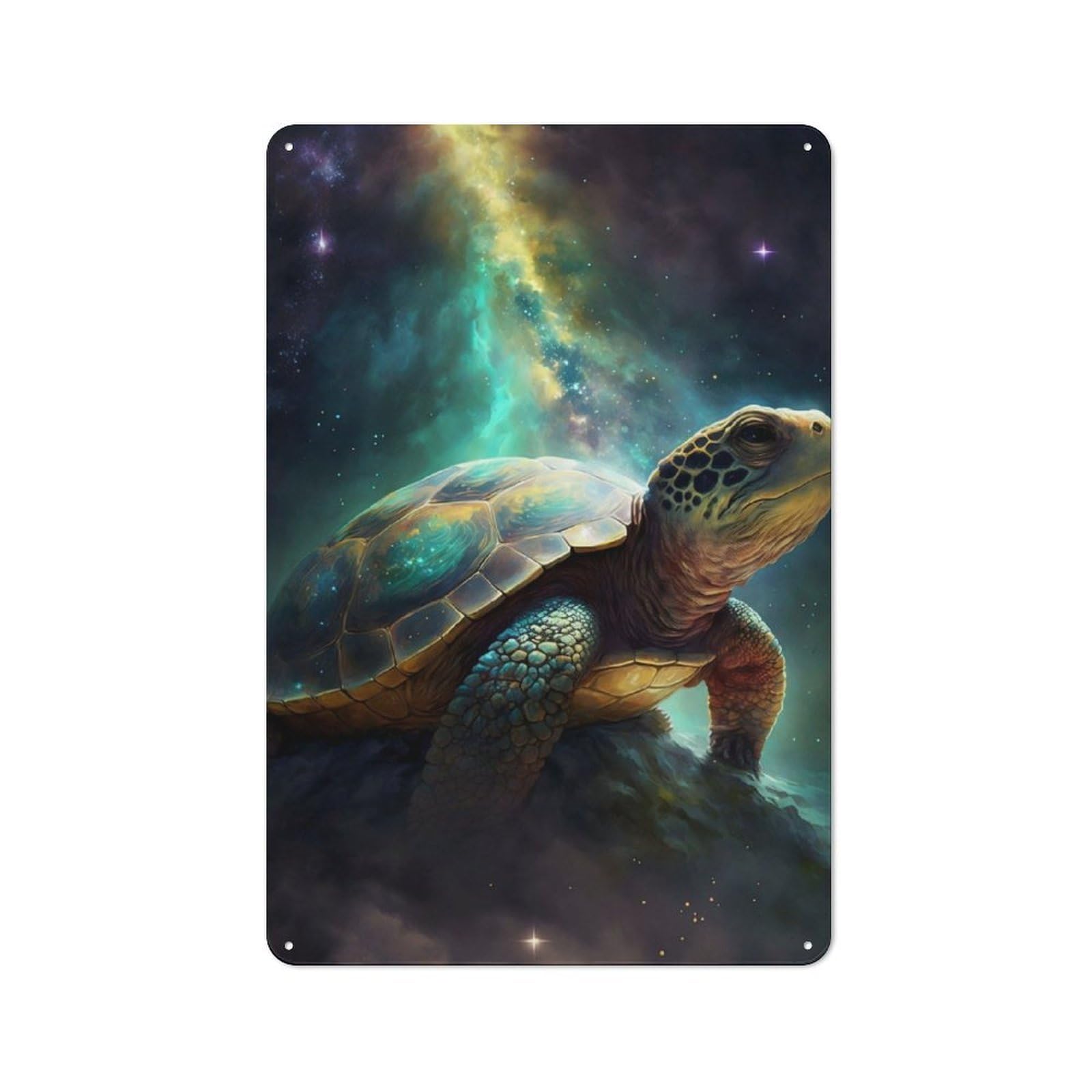 Rustic Turtle in Space Tin Wall Sign 30x20cm, Kitchen Wall Decor for Bakery, Diner, Cafe Or Family Room