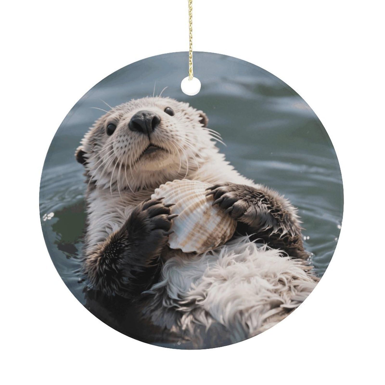 Personalized Christmas Ornaments 2025 Ceramic Hanging Sea Otter Ornaments with Gold String Double-Sided Vintage Holiday Decorations for Tree Mantel Tabletop Xmas Party Favors
