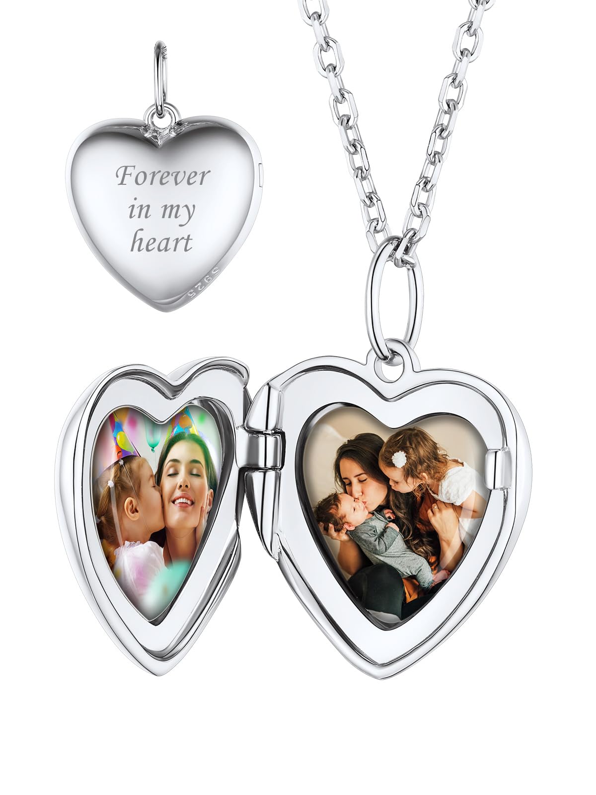 Custom4U Argento S925 Collana Locket Foto Cuore Personalizzata Donna Nome Testo Incisione 2 Foto Apribile Antiallergico 41/46/55 CM Delicato Solido Regalo Mamma Amore Creativo