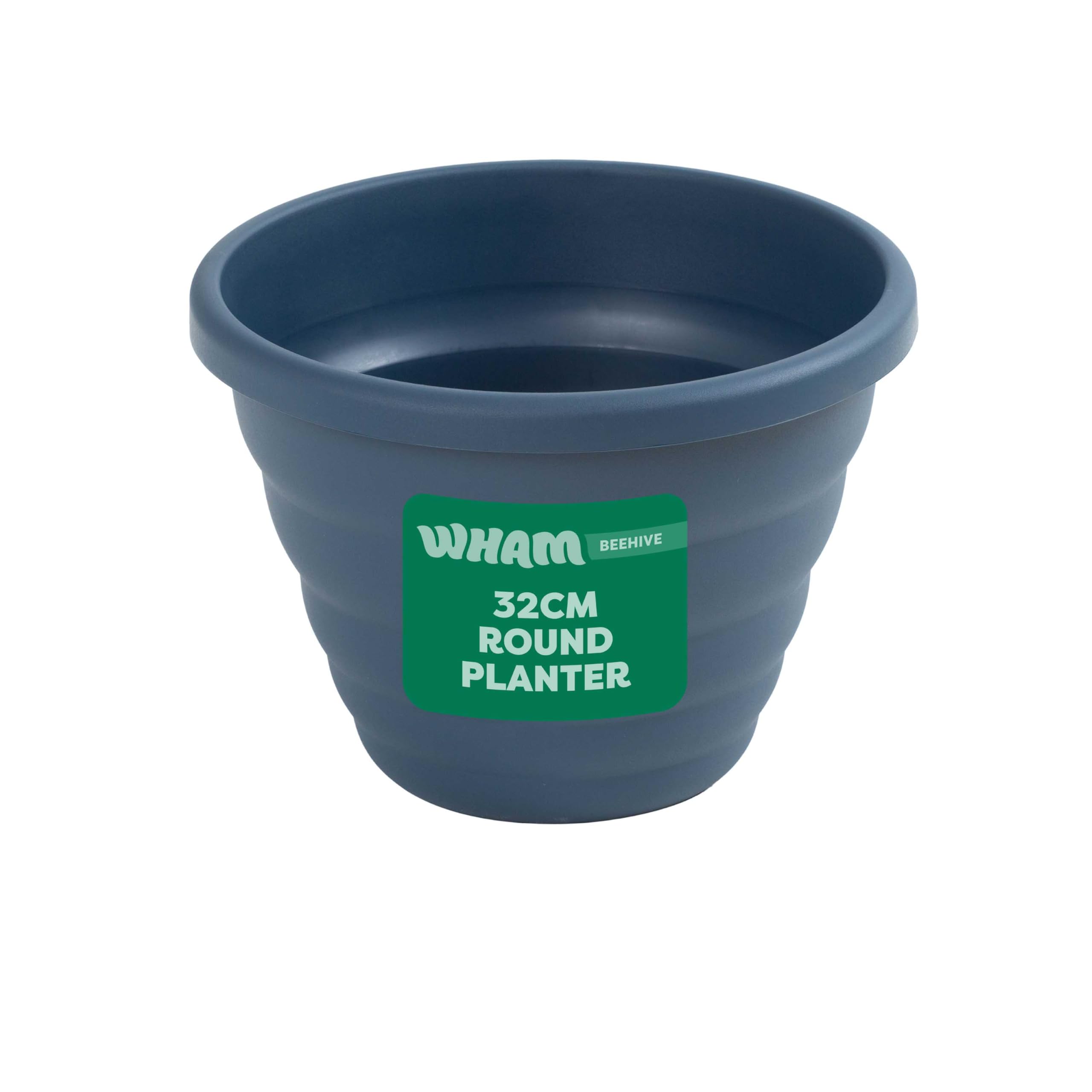 Wham Beehive Round Plastic Garden Planter | 100% Recycled Plastic | Lightweight & Weather-Resistant | Drainage Points for Easy Drilling | Indoor & Outdoor Use | Made in UK (Navy, 32cm - Pack of 4)