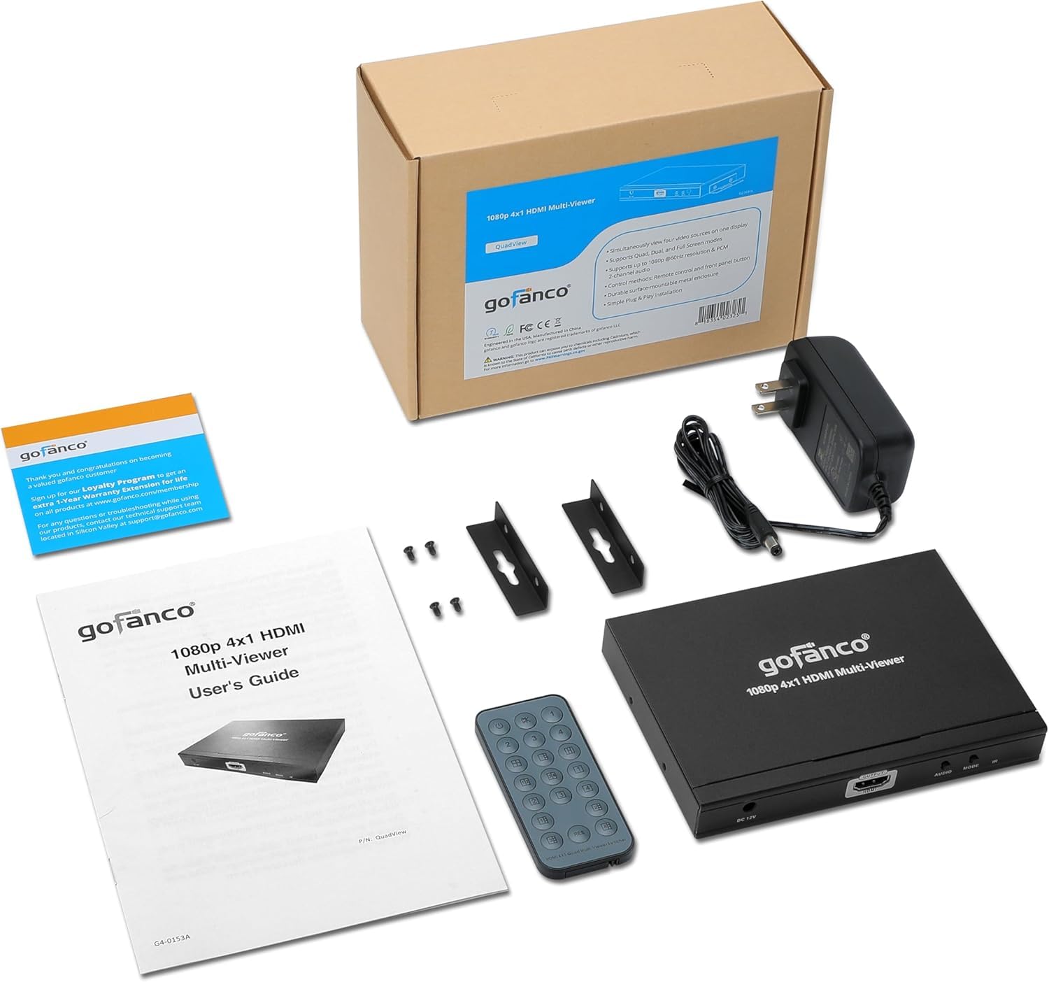 gofanco Visualizzatore multiplo HDMI 1080p 4x1 (QuadView) con telecomando - 4 ingressi HDMI (dispositivi) e 1 uscita (display), fino a 1080p, modalità quad/doppia/singola, PCM, commutazione audio