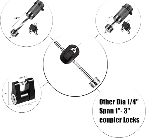 Miniatura 7 de CZC AUTO Bloqueo de acoplador de lengüeta para remolque, acoplador de remolque ajustable, bloqueo de pasador con llave igual, paquete de 2 unidades