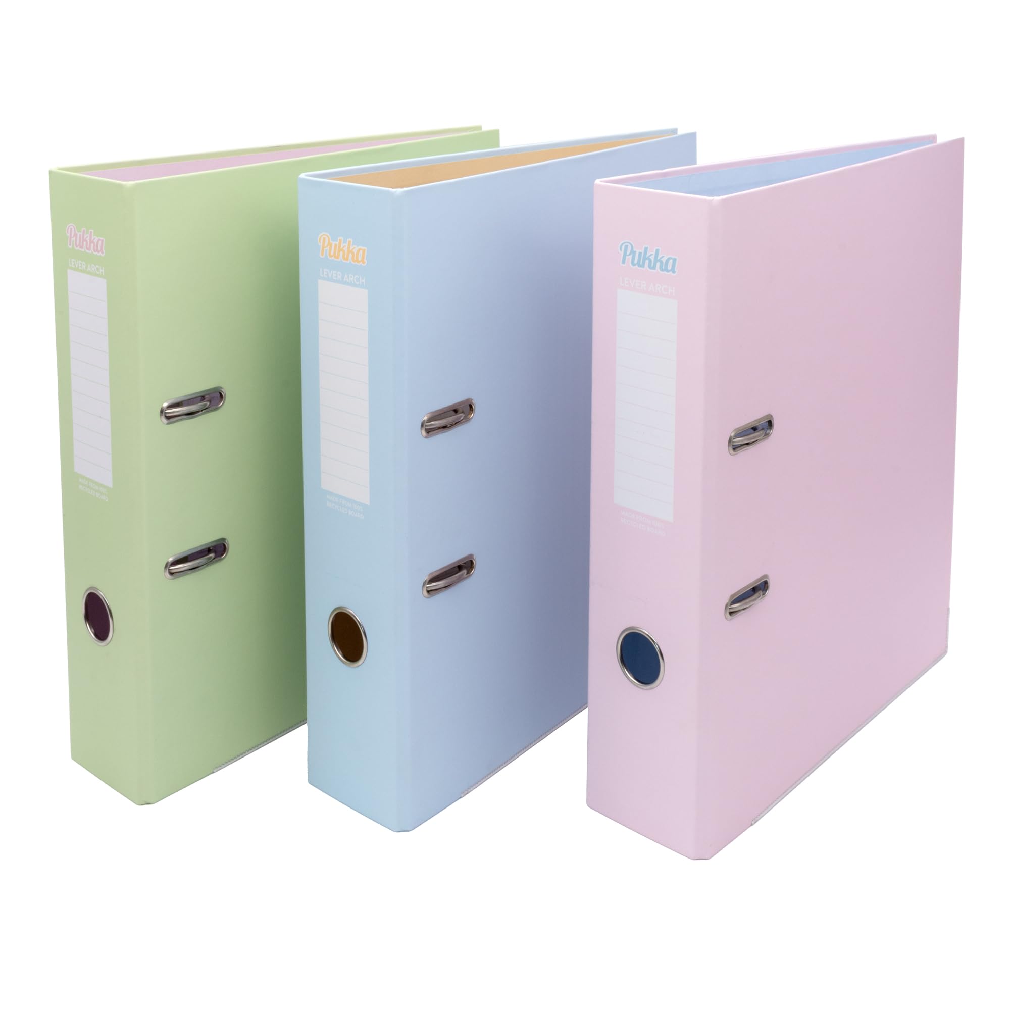 Pukka Pad Pastel A4 Lever Arch Files – 10 Pack – 70mm Spine with Customisable Label, 2-Ring Standard Mechanism with Lock Clip for Safe Document Storage – Assorted Pack of Blue, Green, Pink