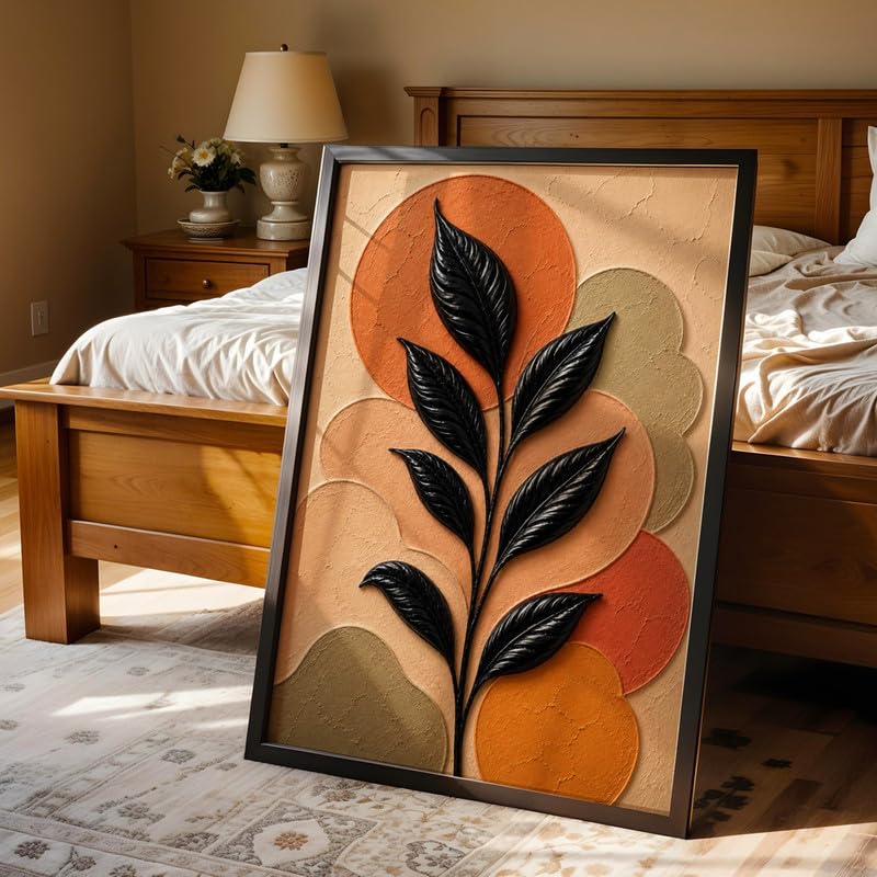 Image of NoWorries Floral Botanical Wall Painting with Frame | Premium Textured Flower & Leaf Artwork, Pastel Nature Wall Decor Framed for Living Room Bedroom Office and Home Decoration (Art-15,13x19inch)