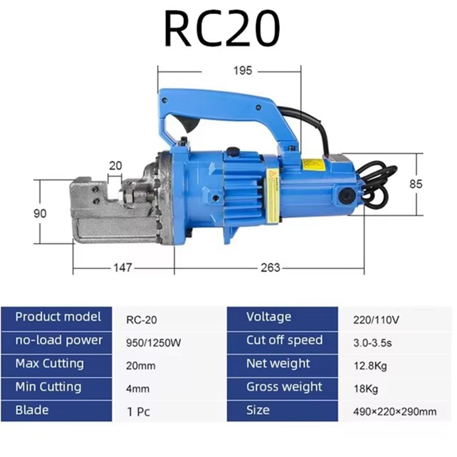 Elektryczna hydrauliczna maszyna do cięcia prętów zbrojeniowych Przenośna przecinarka stalowych Nożyce Szczypce(Rc20)