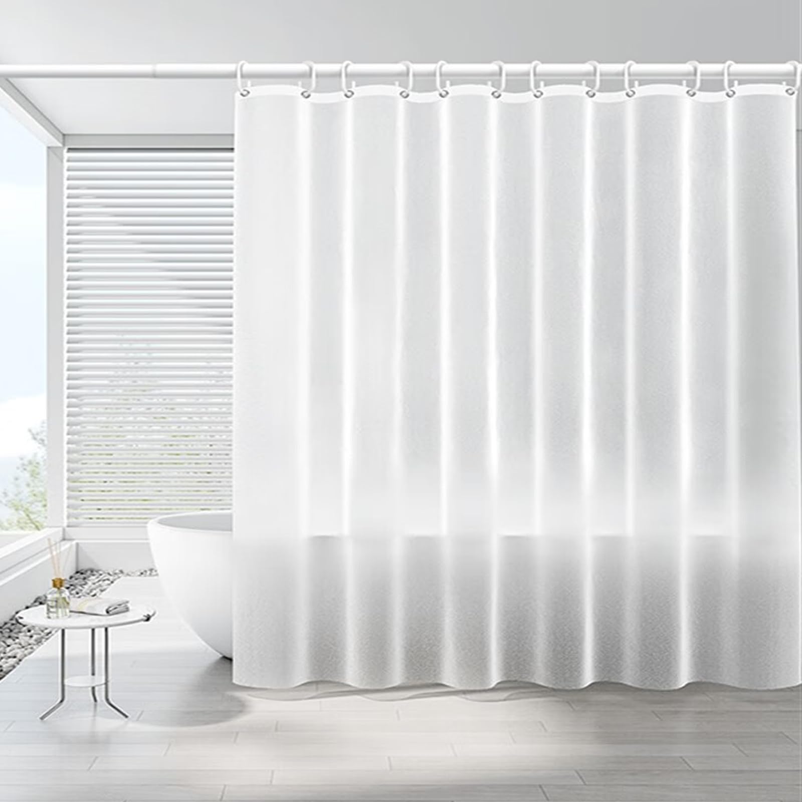 Tenda Doccia Antimuffa EVA 180x200cm - Trasparente, Con 12 Anelli, Impermeabile, Effetto Vetro Opaco - Foto 9