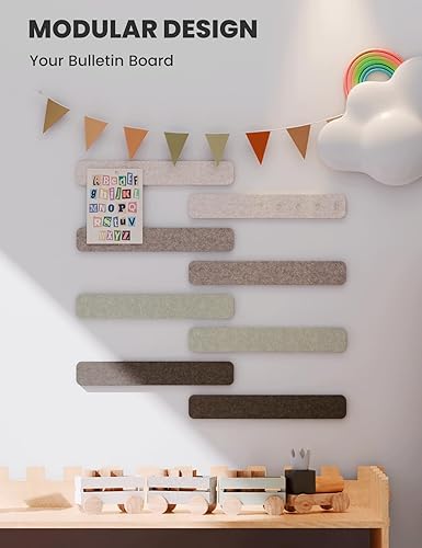 Miniatura 5 de Tablero de corcho alternativo de tira de fieltro de 13 x 2 pulgadas, tablero de alfileres de oficina con 50 pasadores, instalación adhesiva para