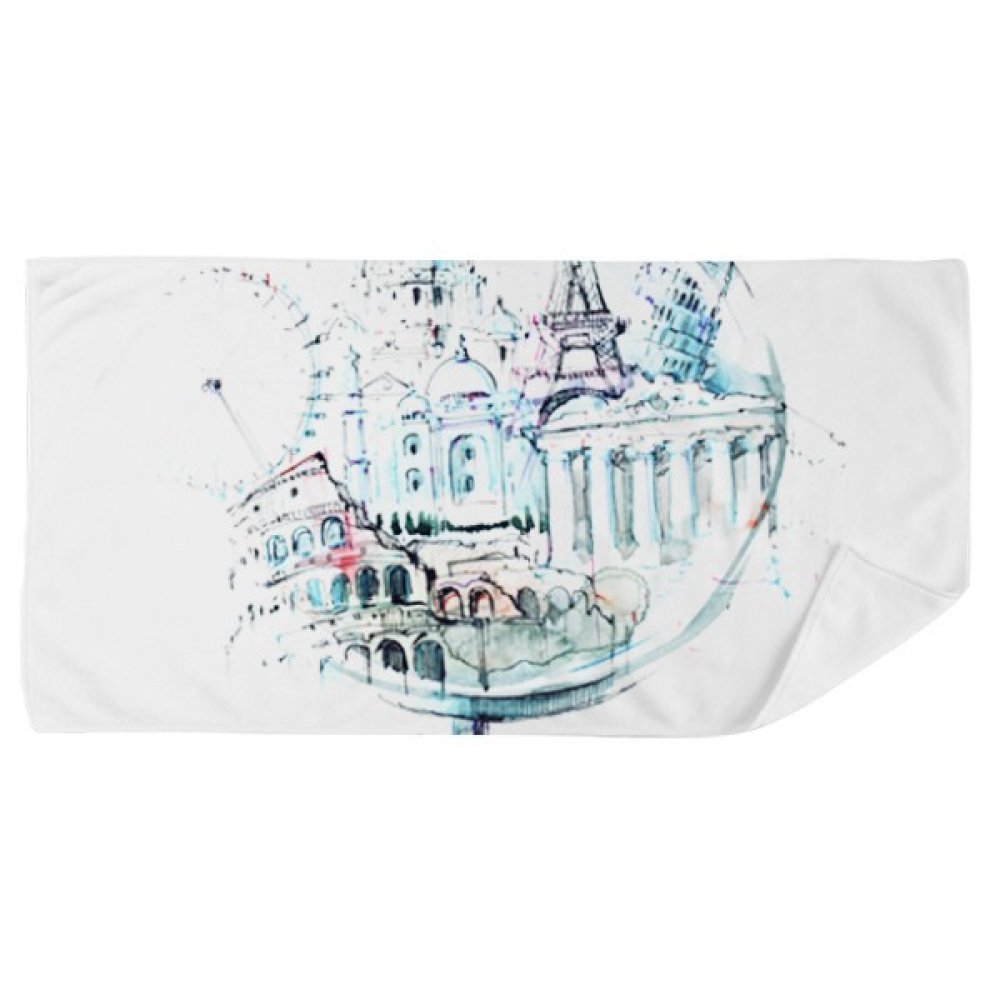 Gant de toilette doux 35x70cm avec imprimé artistique multicolore monuments
