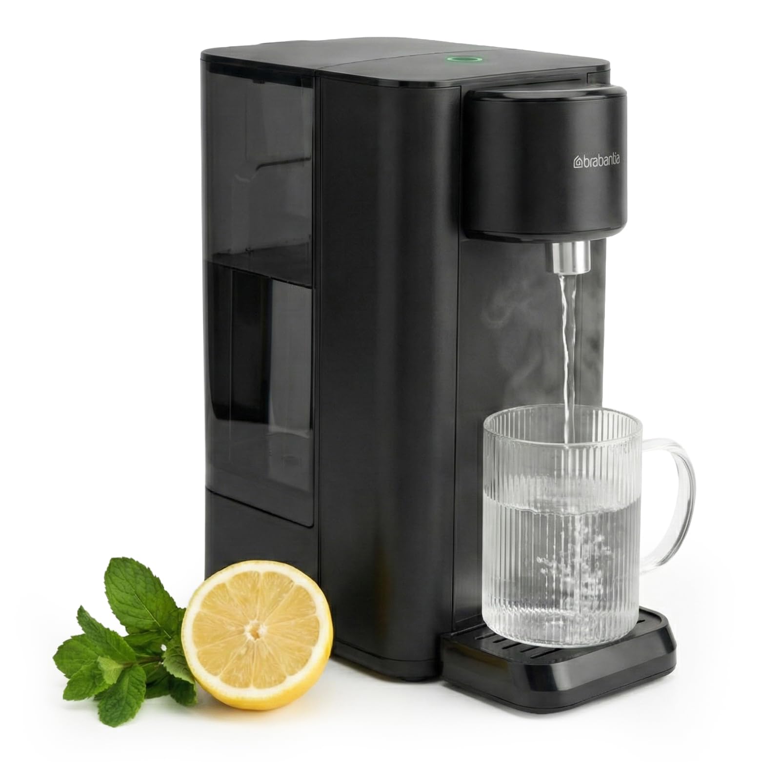 Brabantia Heißwasserspender, 2,5 Liter, 2600 Watt, 100°C, Abnehmbarer Wassertank, Heißes Wasser in 5–10 Sek., Instant-Wasserkocher, Entkalkungsanzeige, Einfache Bedienung, Schwarz, BBEK1103