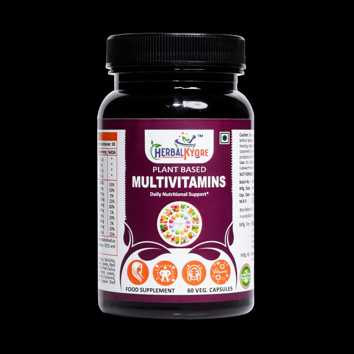 Herbalkor Multivitamin-Plut-based daily nutrition supports supplement-energy, immune and overall well-welfare-60 Herbal Vitamin Mix for Vegetarian capsules-men and women Herbalkor Multivitamin-Plut-based daily nutrition supports supplement-energy, immune and overall well-welfare-60 Herbal Vitamin Mix for Vegetarian capsules-men and women