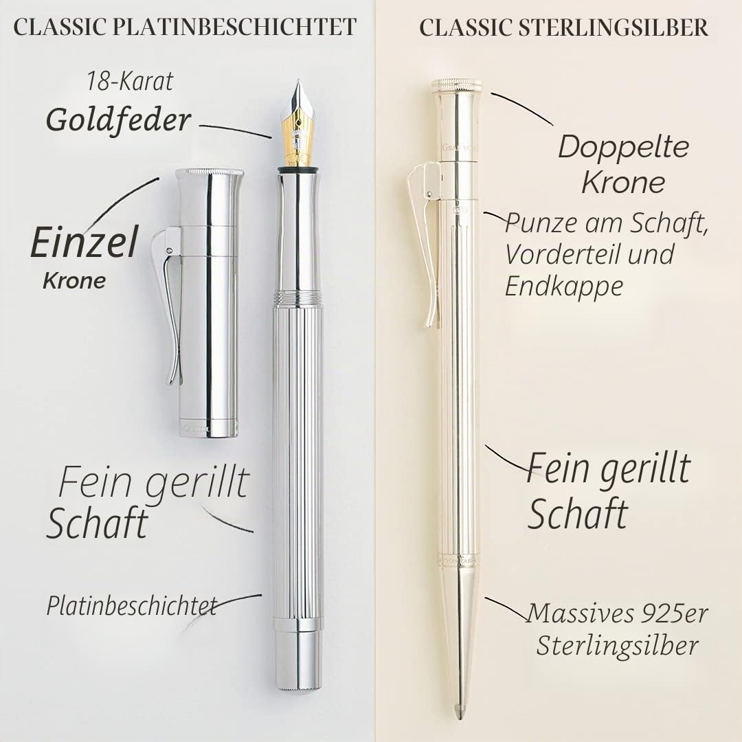 Graf von Faber-Castell - Drehkugelschreiber Classic Platiniert | Vollständig platiniert mit massivem Federclip und dokumentenechter Großraummine