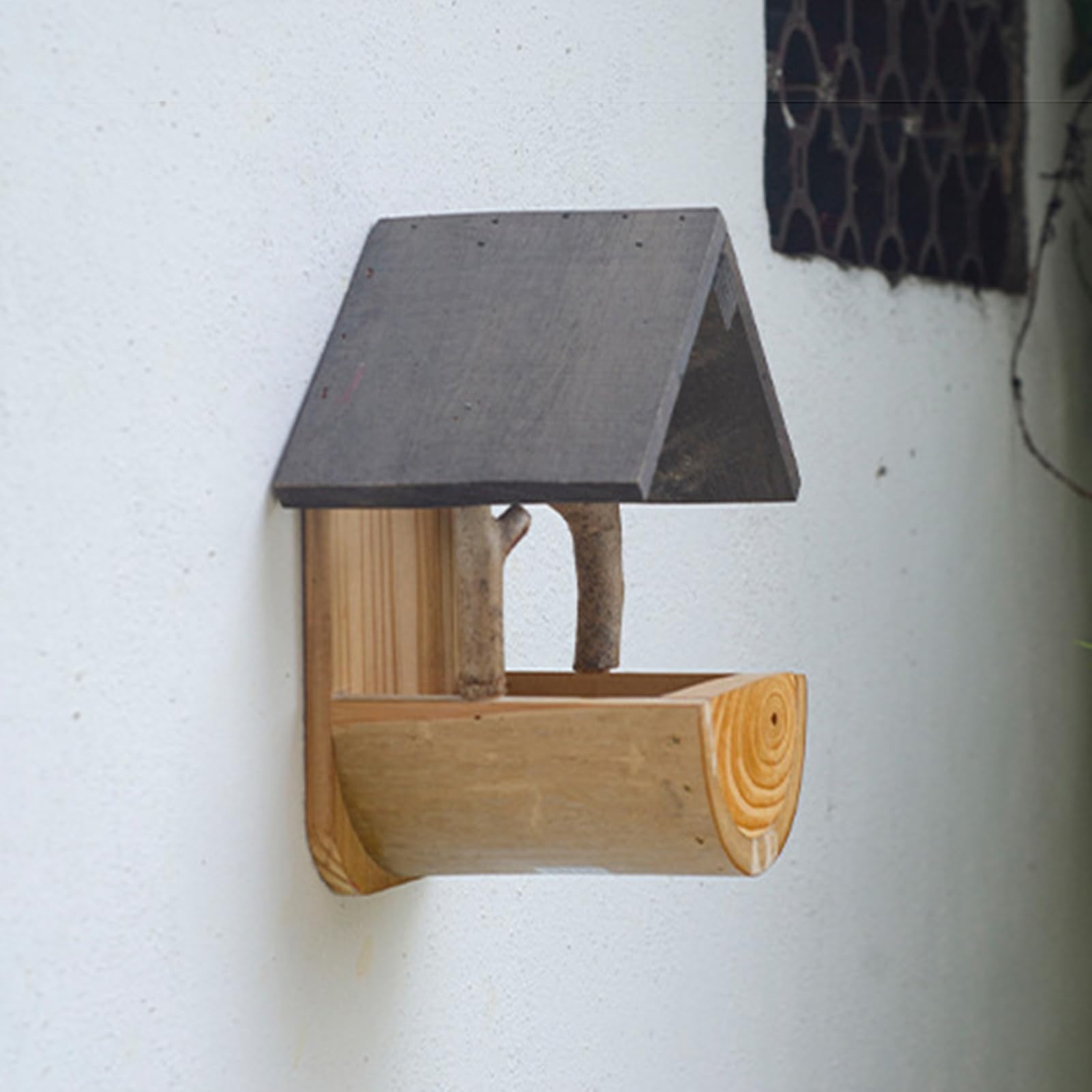 Mangiatoia per uccelli in legno, resistente alle intemperie, montaggio a parete, per piccoli uccelli, ideale per giardini all'aperto e visualizzazione interna, perfetta per l'alimentazione dei