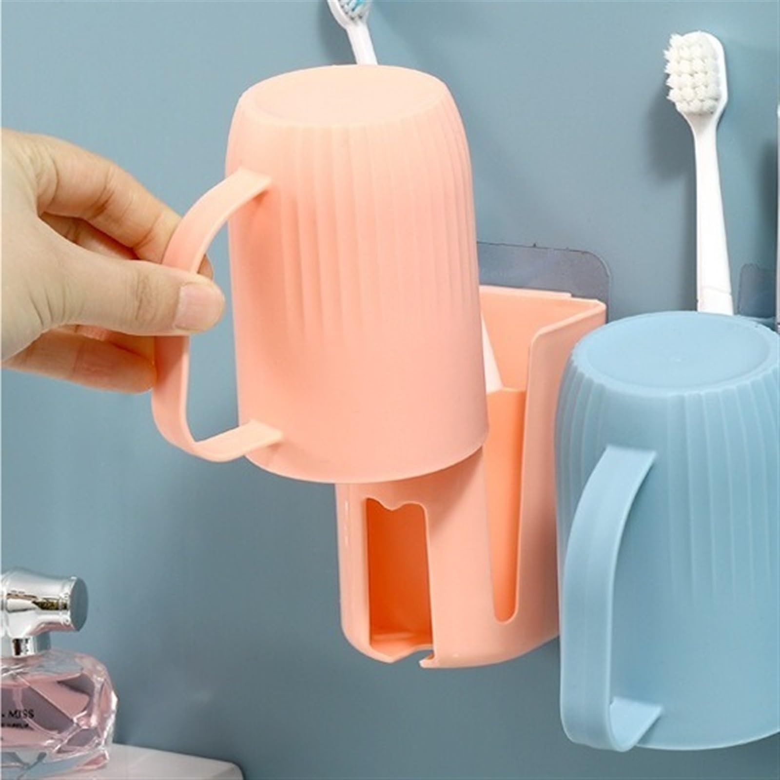 JINGYAN Etui i pokrowce na szczoteczki do zębów Toothbrush Shelf Cup Mouthwash Wall Bathroom Mounted Toiletry(White)