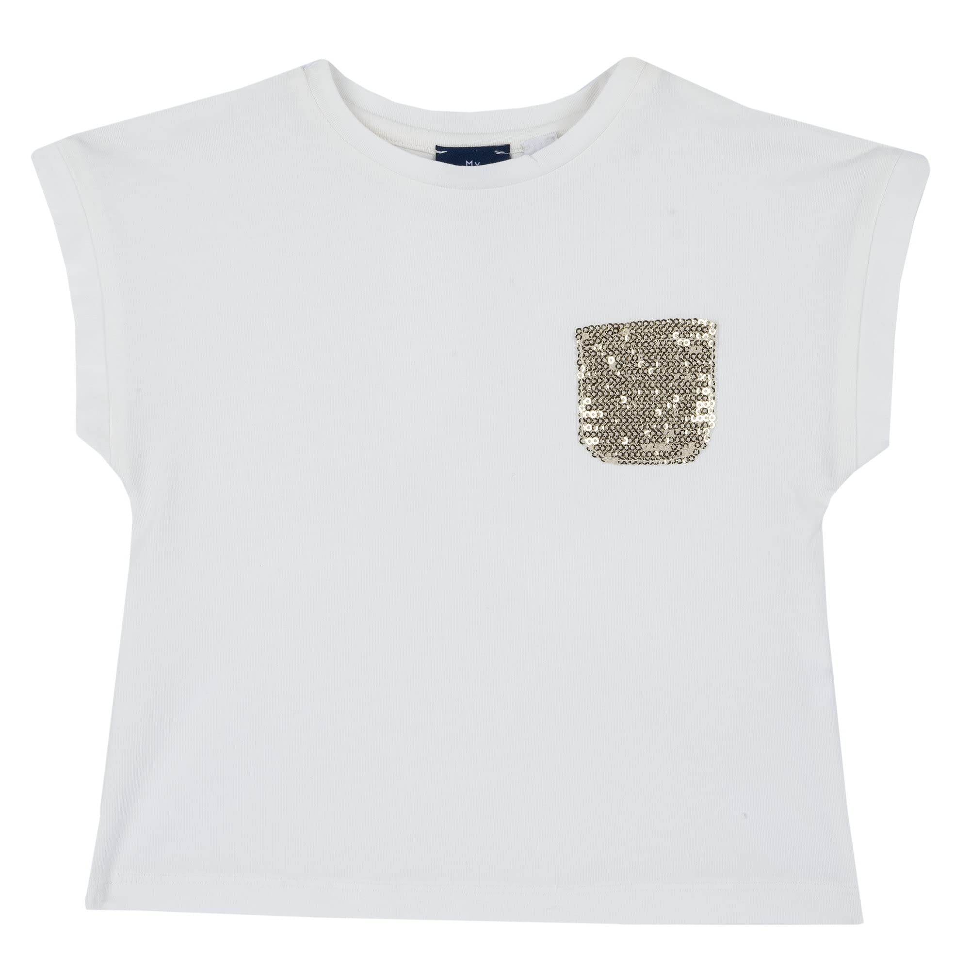 Chicco, Kurzarm-T-Shirt für Mädchen mit Pailletten-Tasche, Weiß, Weiß, 5 Jahre