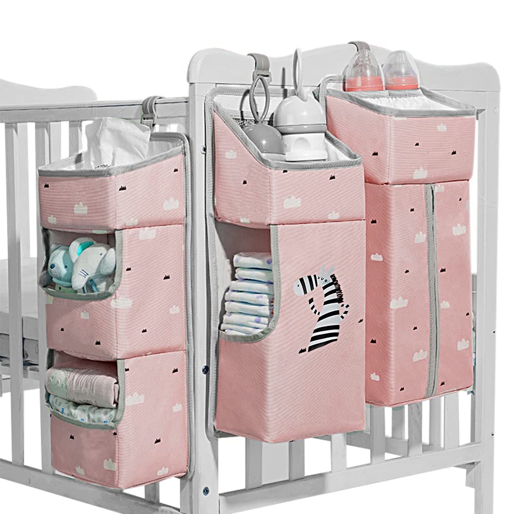 tockonimn hanging diaper caddy organizer for baby crib - 3-in-1 diaper stacker for changing table nursery organization storage holder for baby essentials attachment portable combining clothing (rose)