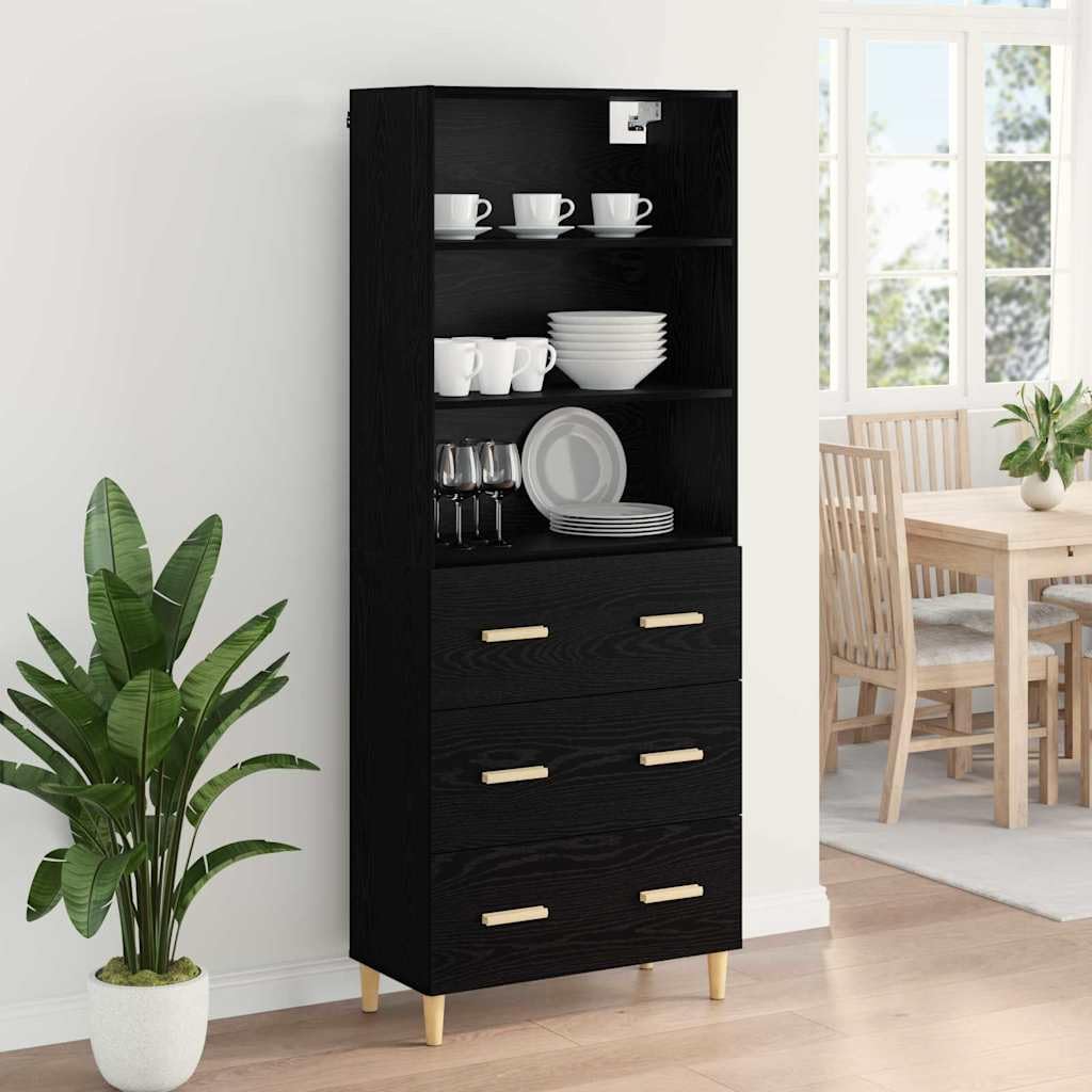Meuble haut noir aspect chêne 69,5 x 32,5 x 180 cm 3 tiroirs