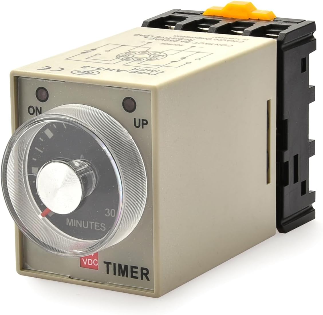 BAOMAIN Timer Delay Relay AC 220V, AH3-3 DPDT 60 Minute Range Power-On Delay Timer, with 8-Pin Socket Base, 5A 250VAC Resistive Load, Dual LED Indicator