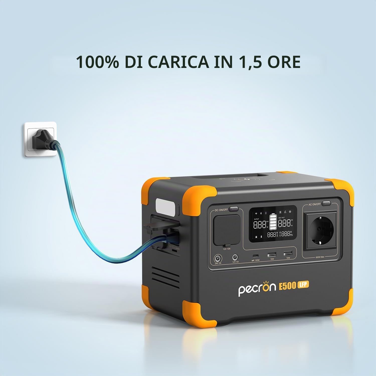 PECRON E500LFP - Power Station portatile, 600 W/576 Wh, batteria LiFePO4, ricarica rapida per casa, camper, campeggio, CPAP, emergenza