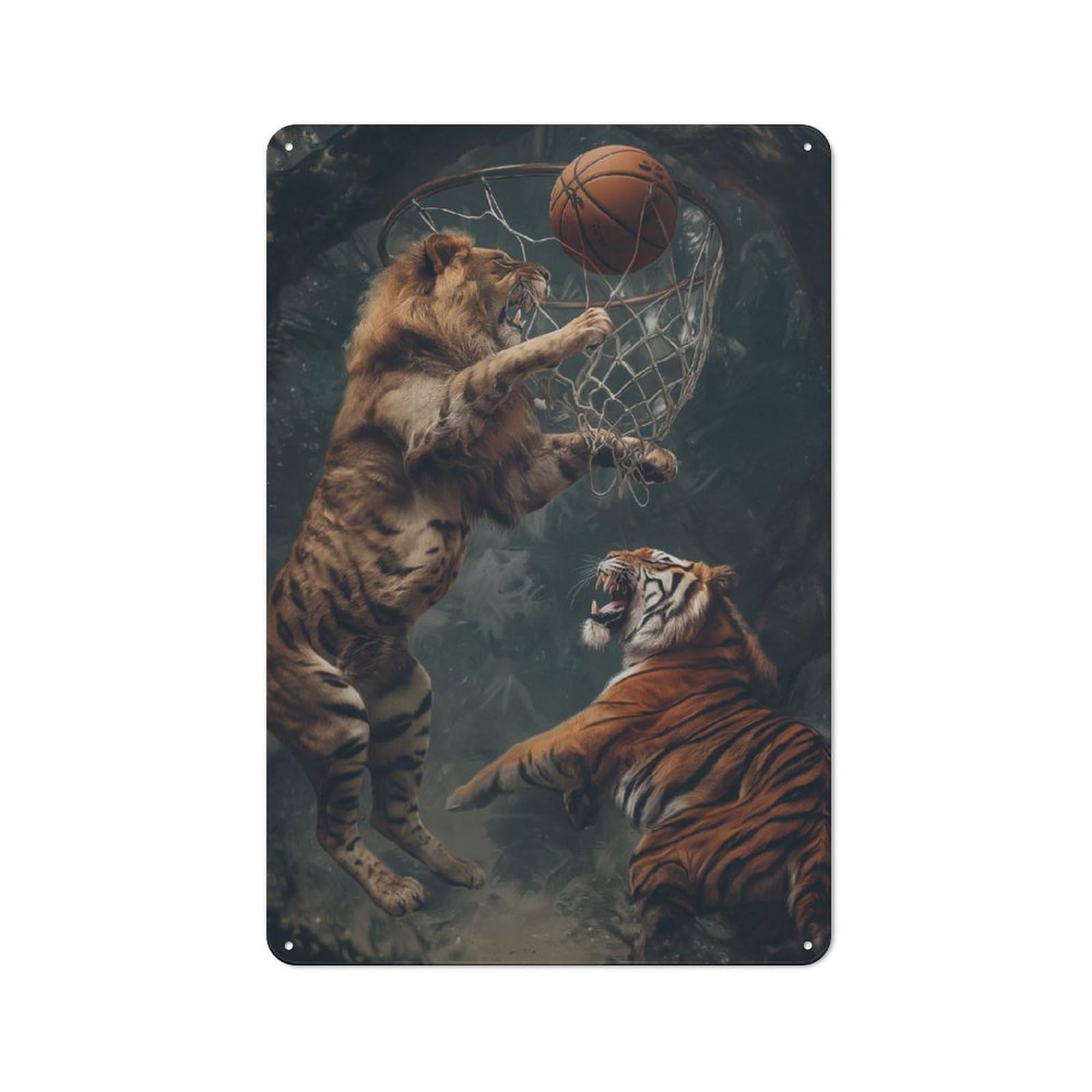Tiger Lion Basketball Game Industrial-style Tin Sign 30x20cm for Garage Or Workshop, for Garage, Workshop And Man Cave Decoration