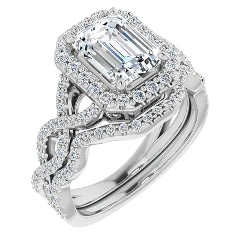 3 Ct Emerald Colorless Moissanite Engagement Ring Set For Womens/Her, Wedding Bridal Ring Set,Eternity Sterling Silver Solid Diamond Solitaire Prong Anniversary Promise Gift For Ring (9) #TOP29