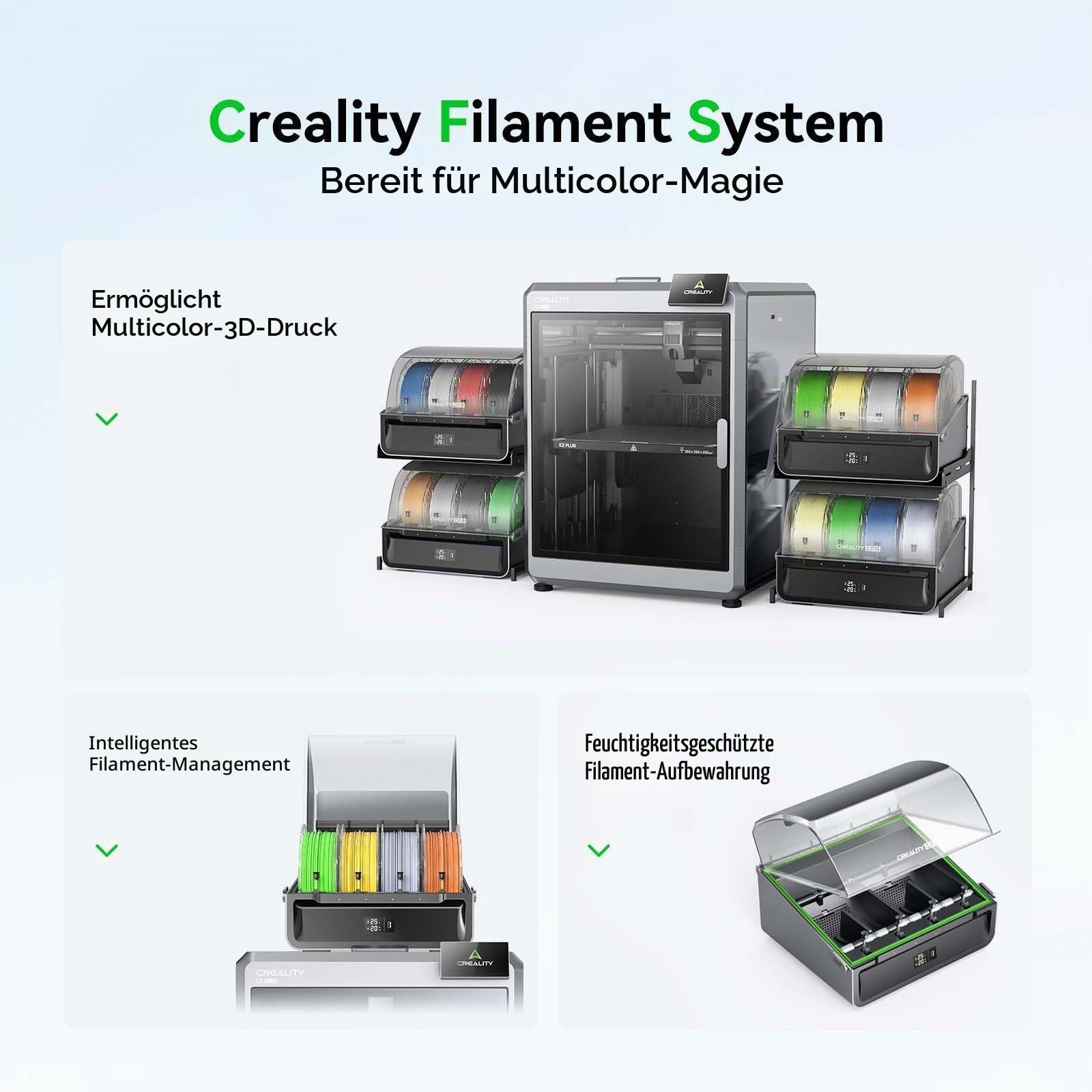 Creality CFS Filament System, automatisches Mehrfarben-Filamentsystem für HI und K2 Plus 3D-Drucker, Automatische Filamentzuordnung, Filamentwechsel und Relais, Filament trockner