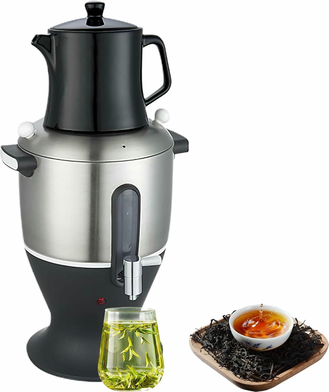 Machine À Thé Électrique Samovar 1500 W, Bouilloire Double en Acier Inoxydable 6 L avec Infuseur, Fonction De Maintien Au Chaud, pour La Maison Et Le Bureau