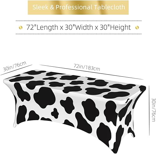 Miniatura 5 de Mantel rectangular ajustable de elastano elástico para mesa con estampado de vaca de 6 pies, protector de mesa para fiestas, eventos, banquetes,