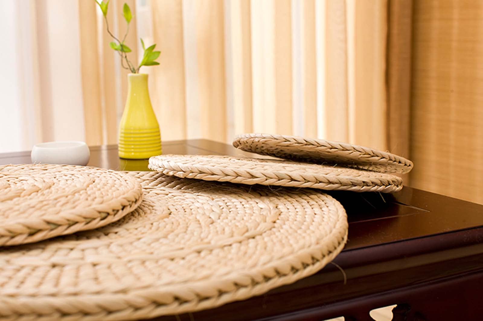 Set di 8 tovagliette rotonde intrecciate naturali, per sala da