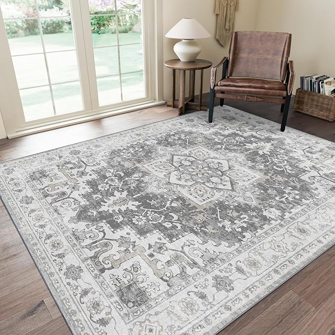 Tapis poil ras doux et antidérapant gris vintage grand salon 160x230