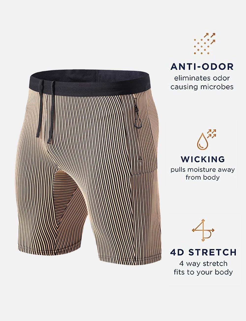 MIZOK Men's Stripe Performance Compression Workout Shorts Tight Gym Athletic Shorts with Pockets - Image 4