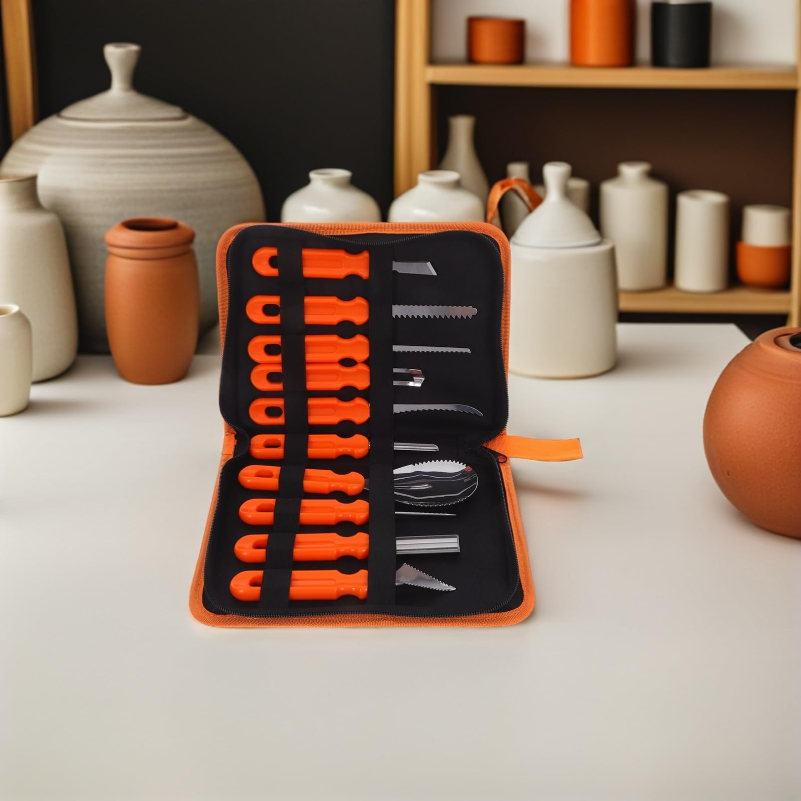 10pezzi Utensili per Intagliare di Halloween Kit con Acciaio Inossidabile Resistente e Manico per Progetti di Bricolage Fai da Te in Famiglia