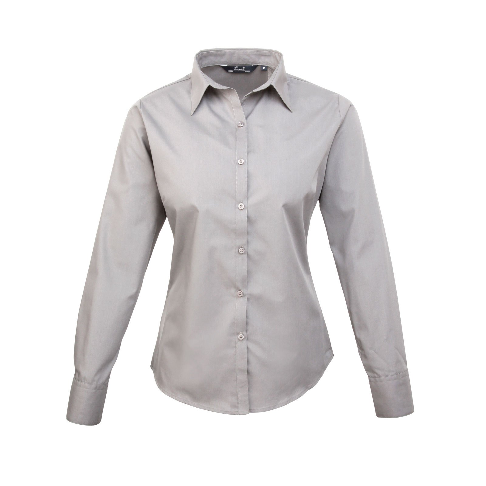 Premier Ladies Long Sleeve Poplin Shirt Silver 14
