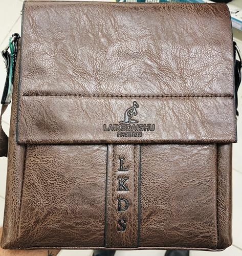 Image of KELLANDY Men's Leather Messenger Bag, Brown Crossbody Shoulder Bag with Adjustable Strap, Business Travel Satchel