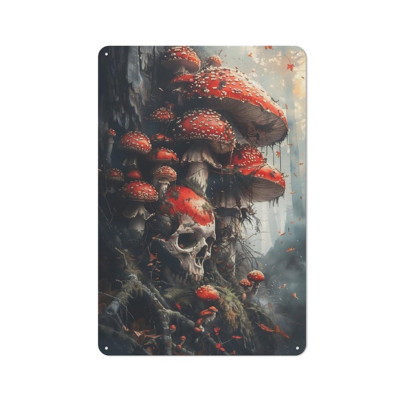 Tin Wall Plaque 30x20cm with Toadstulls Skull for Living Room Or Hallway, A Decorative Christmas Gift for Home Wall Decor Collectors