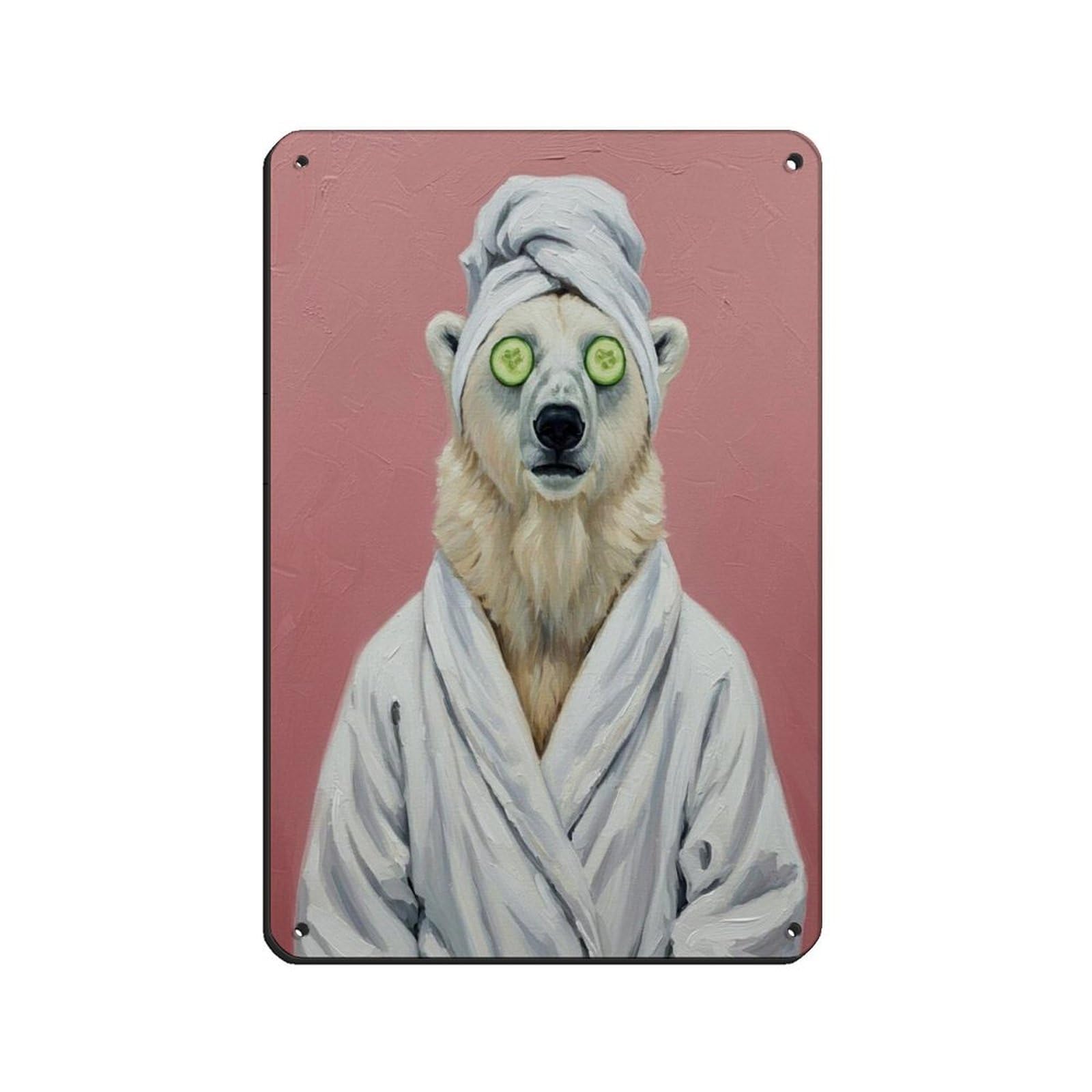 Bathroom Spa, Artic Animal in Bathrobe Headwrap Retro Poster Metal Tin Sign Chic Art Retro Iron Painting Bar People Cave Cafe Family Garage Poster Wall Decoration 8x12inch(20x30cm)