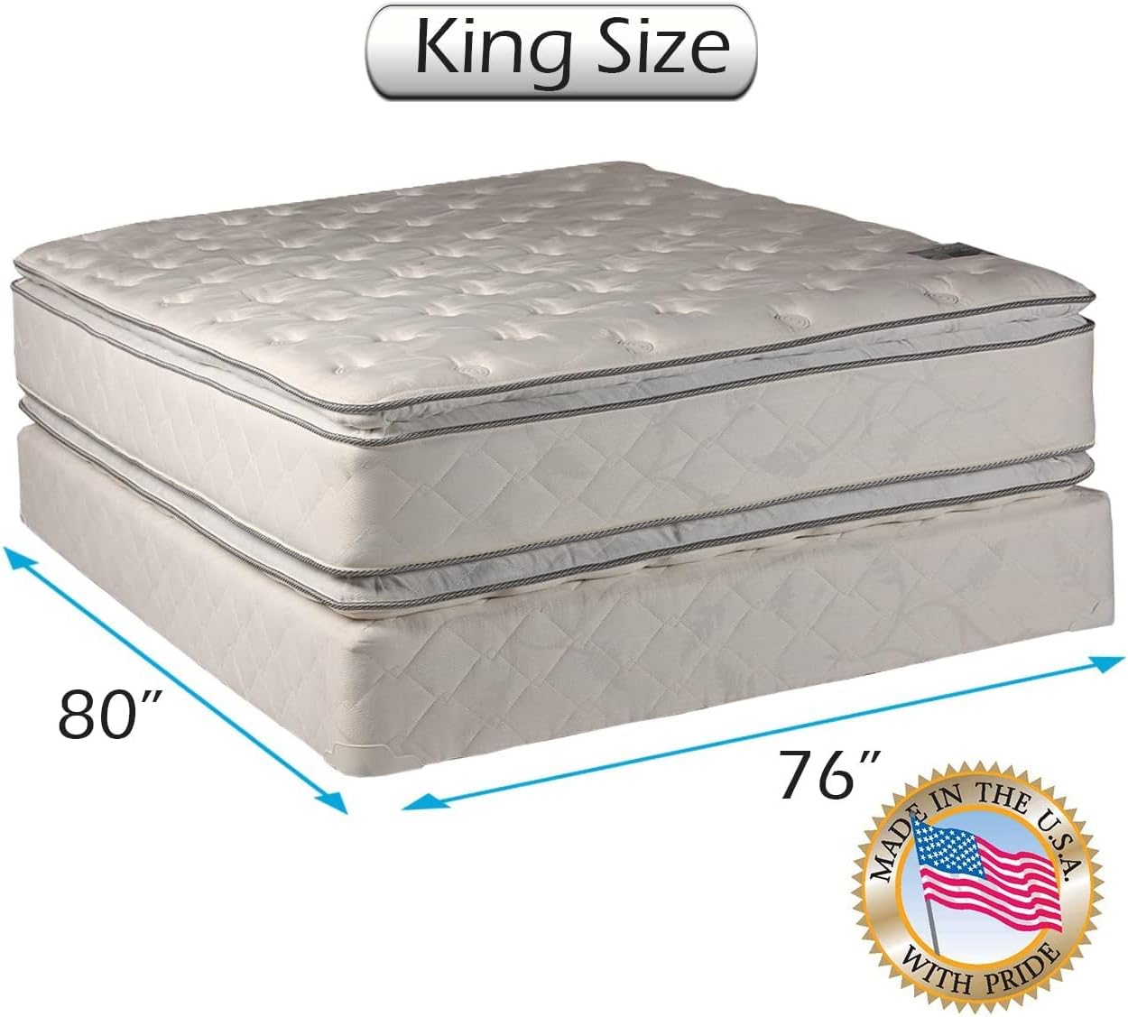 DS Solutions USA Princess King Size Gentle Plush PillowTop Two-Sided Mattress and Box Spring Set - Fully Assembled, Orthopedic, Sleep System with Enhanced Cushion Support, Longlasting
