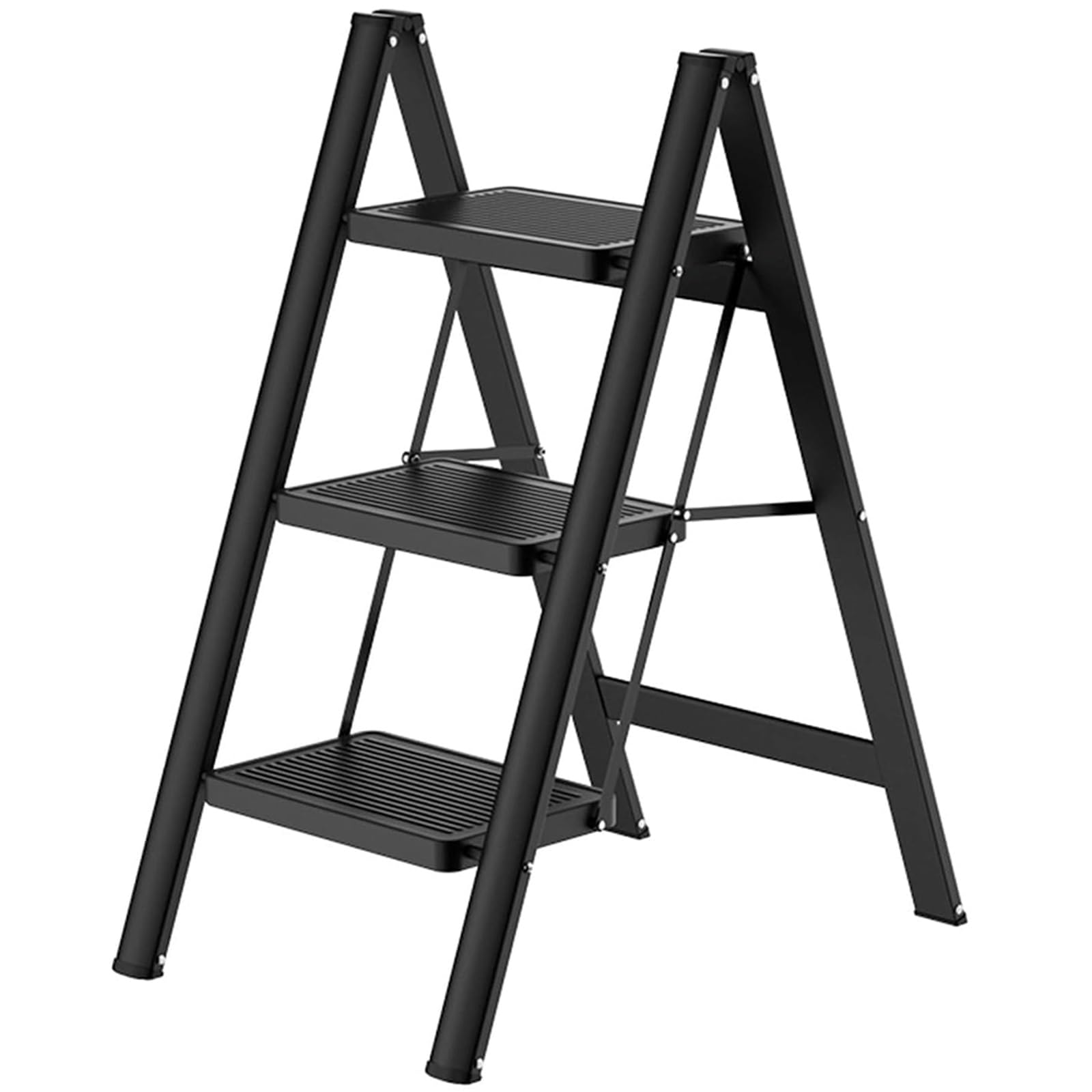 Gr8 Home 3 Step Folding Ladder - Heavy Duty Carbon Steel - Black