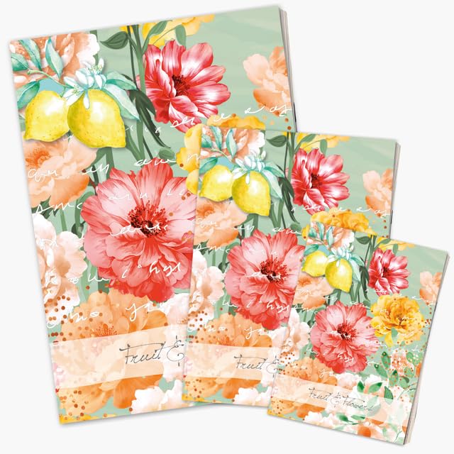 Daphne's Diary Notebook Set of 3 Fruit & Flowers | A set of 3 colorful, inspiring notebooks with lined paper in sizes A4, A5, and A6 | Perfect for your creative ideas, notes, and plans!      Office Product