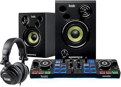 Hercules DJ Starter Kit | Starlight USB DJ Controller with Serato DJ Lite Software, 15-Watt Monitor Speakers, and Sound-Isolating Headphones