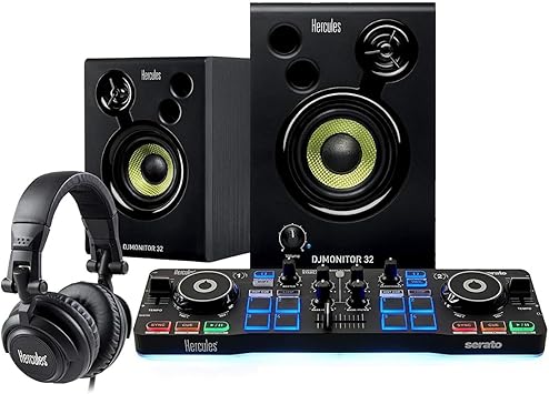 Hercules DJ Starter Kit | Starlight USB DJ Controller with Serato DJ Lite Software, 15-Watt Monitor Speakers, and Sound-Isolating Headphones