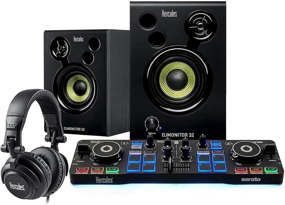 Hercules DJ Kit iniciante | Controlador de DJ USB Starlight com software Serato DJ Lite, alto-falantes de monitor de 15 watts e fones de ouvido com isolamento de som