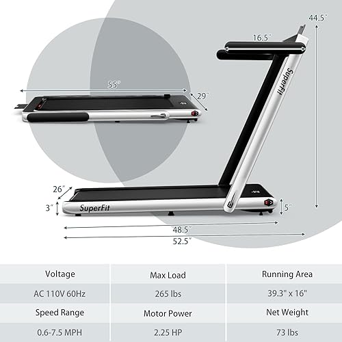 Miniatura 8 de Goplus Caminadora 2 en 1 para debajo del escritorio, 2.5 HP Superfit plegable para oficina en casa con aplicación inteligente, control remoto,