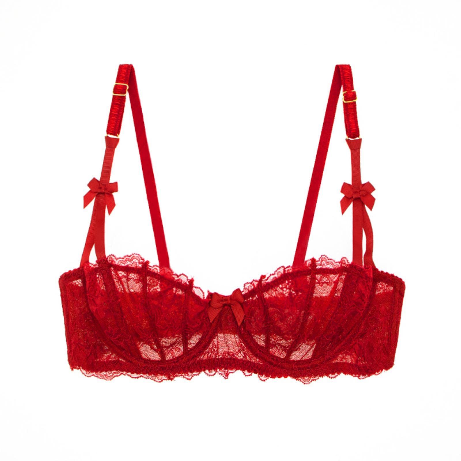 WEITING Sexy Dark Red Color Lace Bra Set Half Cup Breathable Sexy