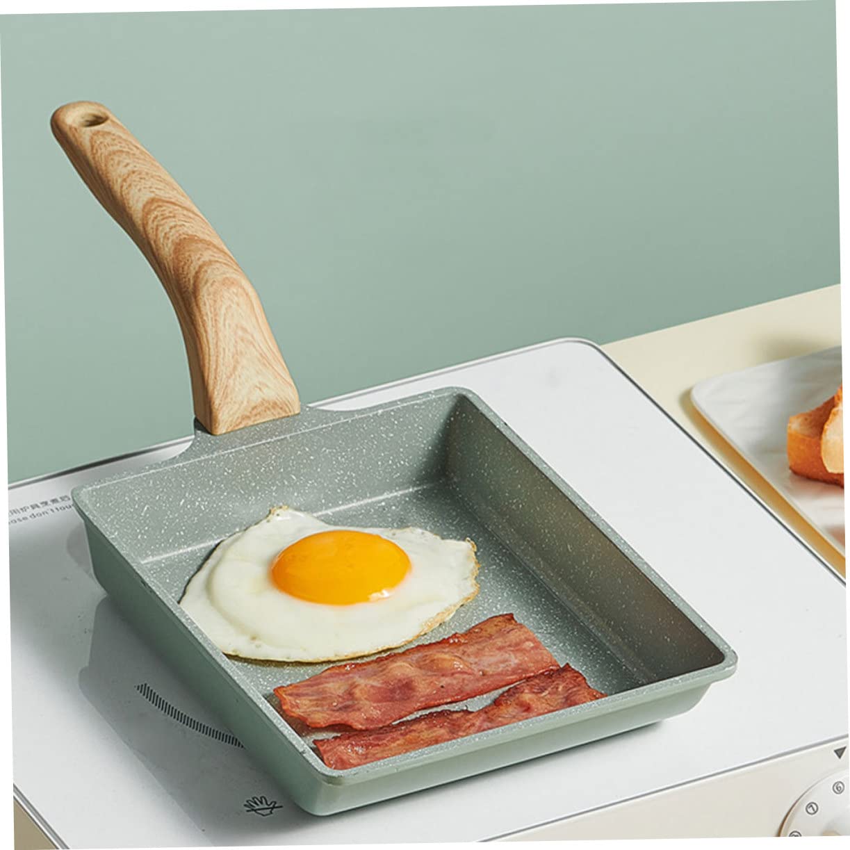 Padella Tamagoyaki Rettangolare Antiaderente Manico in Legno Ergonomico Padellino per Uova e Frittate Giapponesi Distribuzione Calore Uniforme per Cucina Quotidiana