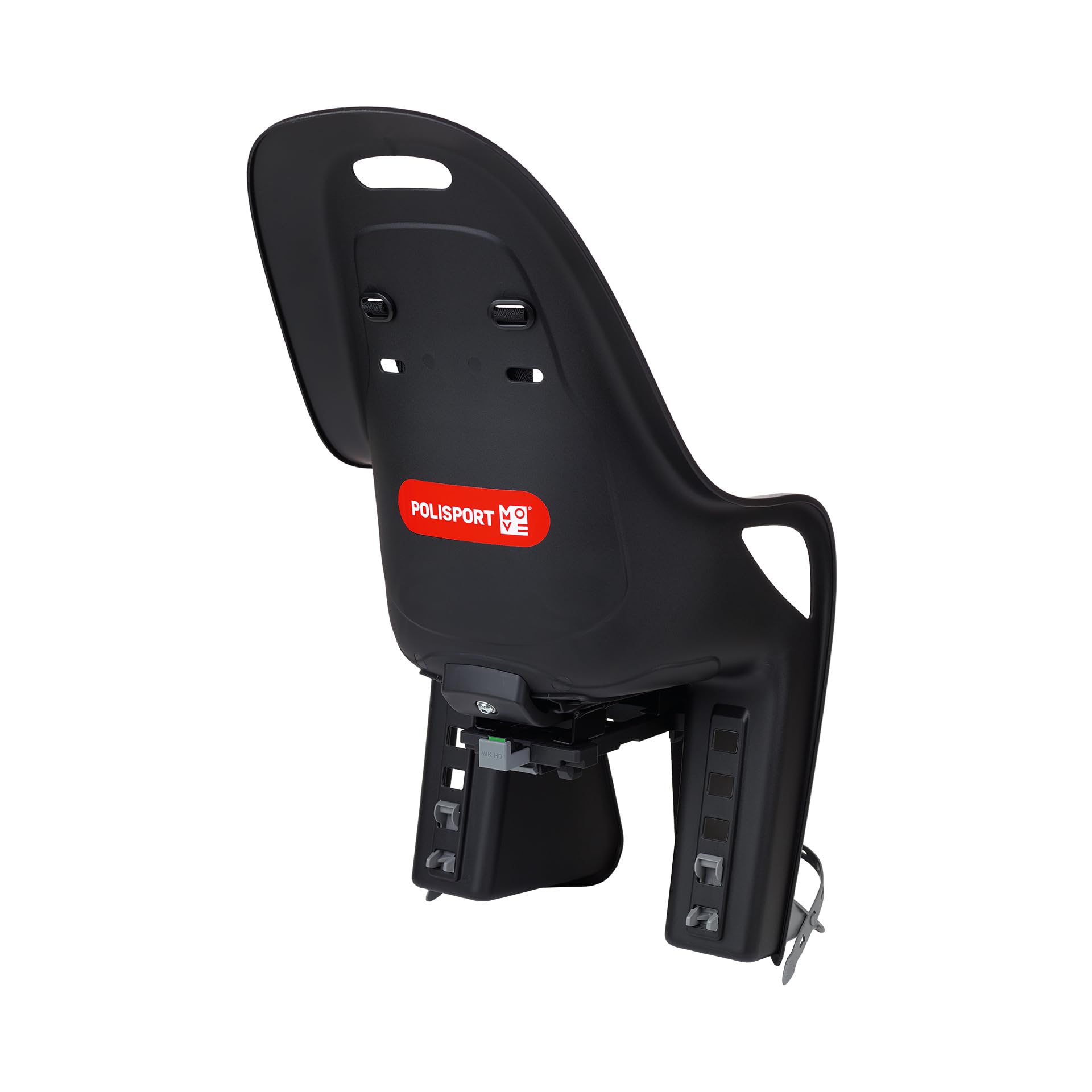 POLISPORT 8408300002 - Siège arrière KOARI pour vélo avec roues de 26'' à 29'' adapté aux enfants d'un poids maximum de 22kg avec ancrage sur le porte-bagages MIK-HD en Noir/Gris