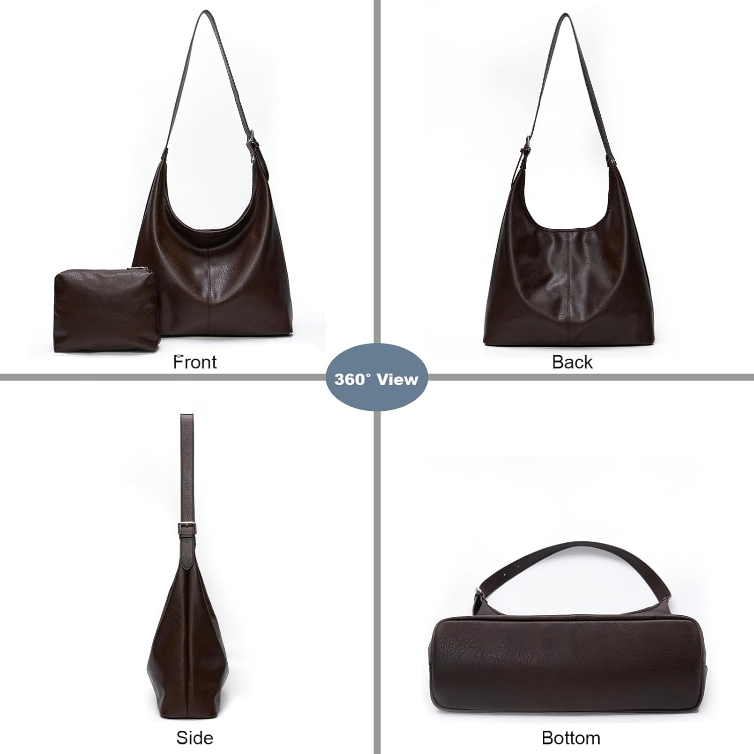 Hobo Bag for Women, Soft Vegan Leather Slouchy Shoulder Tote Purse with Matching Pouch, Adjustable Strap & Magnetic Closure - Image 7