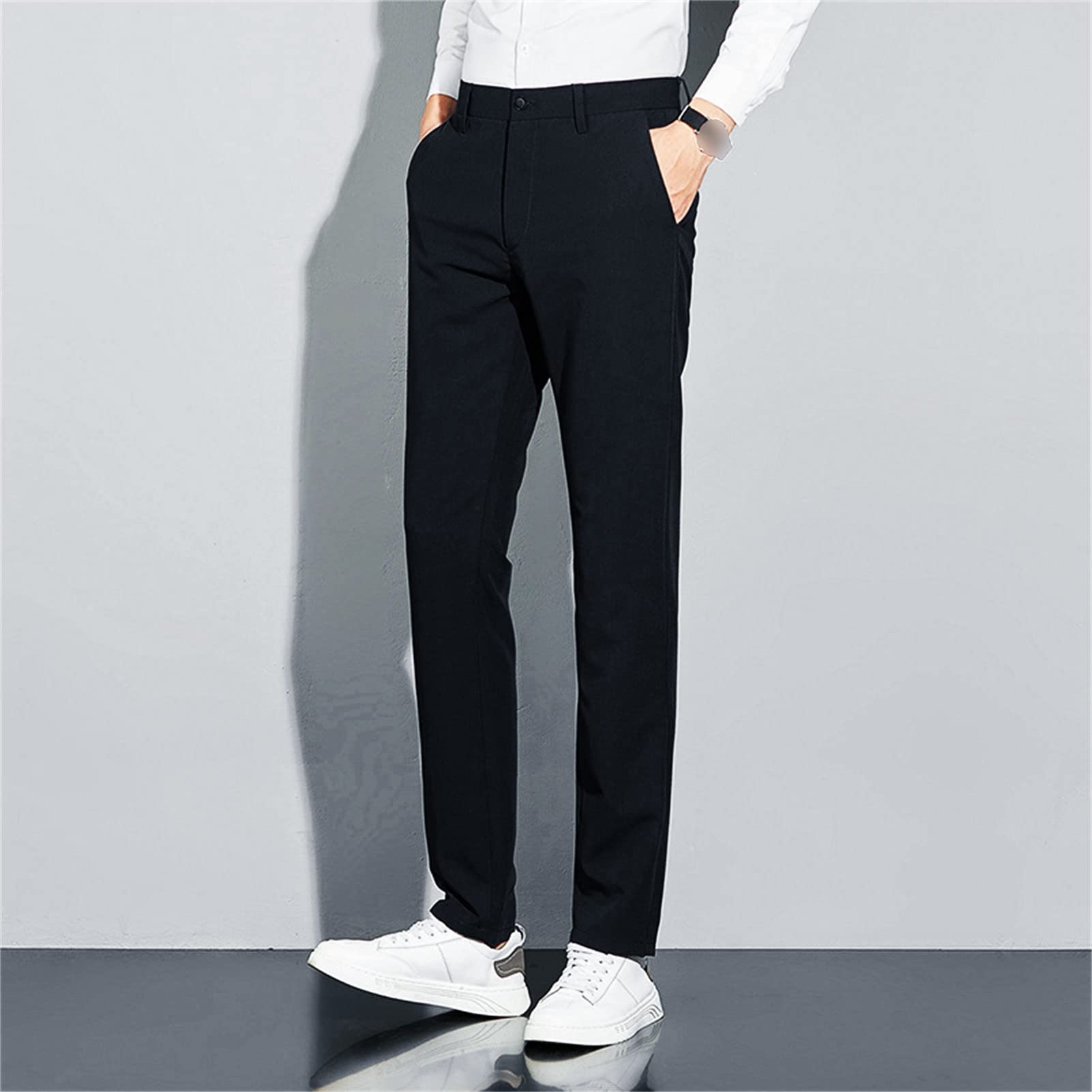 Men's Slim 4-Way Stretch Pant Solid Skinny Fit Comfort Suit Pant Lightweight Wrinkle Resistant Business Trousers (Black,30)