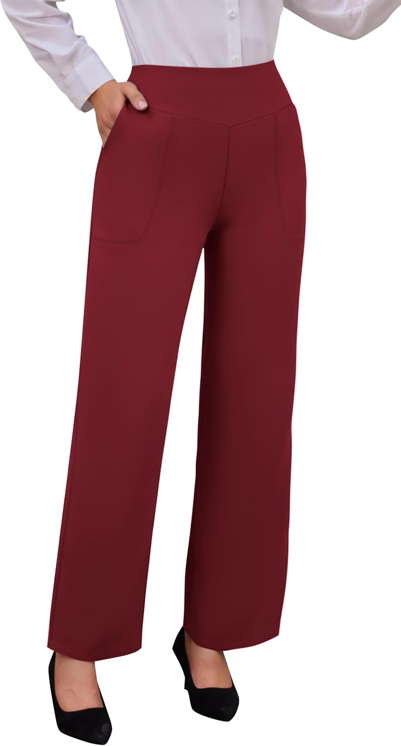 Dress Pants Women Wide Leg, High Waist Stretchy Work Pants Pull On Business Casual Slacks with Pockets - Image 2