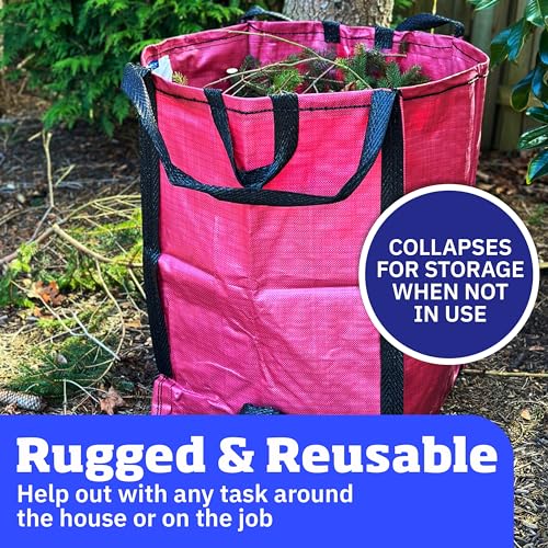 Image of DURASACK Heavy Duty Home and Yard Bags, Red | 48-Gallon Reusable Self-Standing Lawn and Leaf Bags Garbage Can with Reinforced Handles